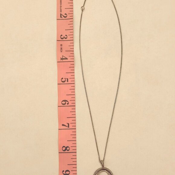 David Yurman Sterling Silver Cable Circle Pendant Necklace With Diamonds 16"-17" - Picture 6 of 9